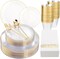 210Pcs Clear and Gold Plates for 30 Guests, Plastic Plates for Party, Includes:30 Gold Dinner Plates, 30 Gold Dessert Plates, 30 Paper Towels with 90 Silverware & 30 Cups MirthMood